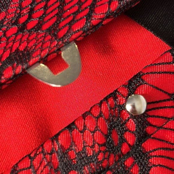 ADORE ME Scarlett Burlesque Strapless Red|Black Satin Lace Up Corset & Garters - Picture 13 of 15